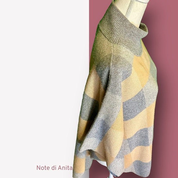 NWT Note di Anita Women's Gray and Tan Checkered Wool Blend Sweater Cape OS - Picture 10 of 12